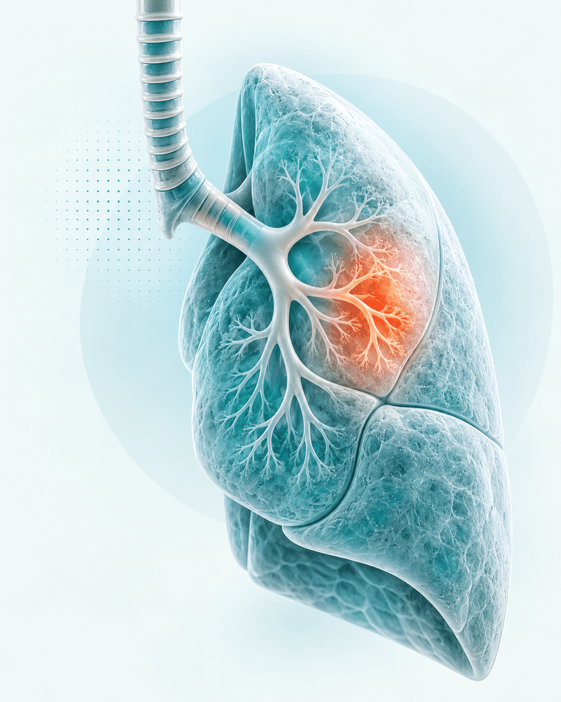 Lung render highlighting inflammation in the left lower lobe